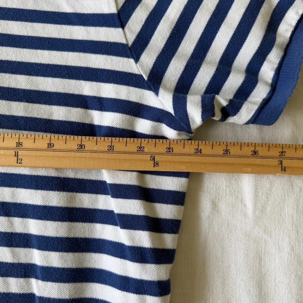 90's Polo Ralph Lauren XXL Blue White Striped Custom Fit Crest Polo Shirt